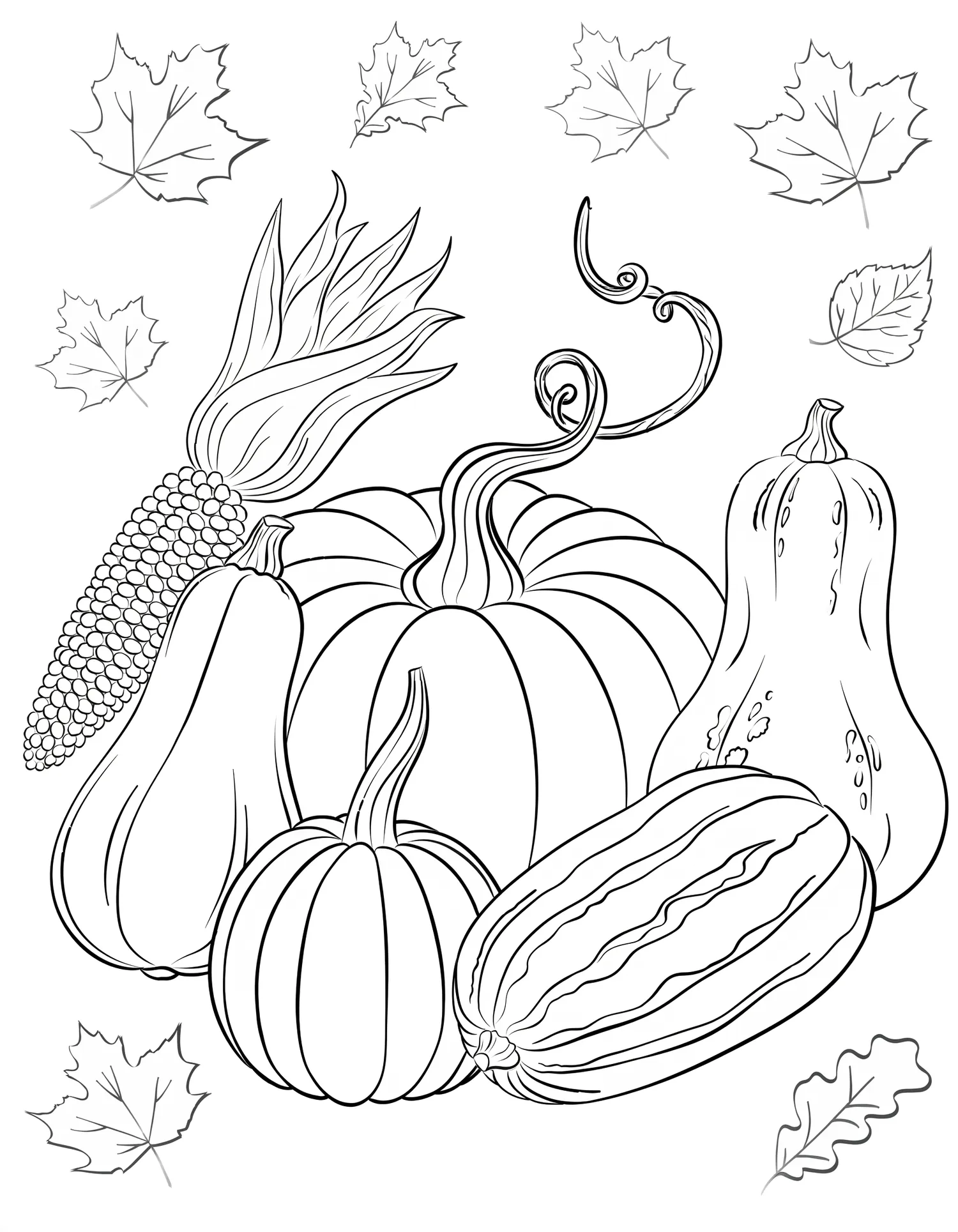 Potirons et Courges Automnales, Coloriage cuisine à imprimer gratuitement